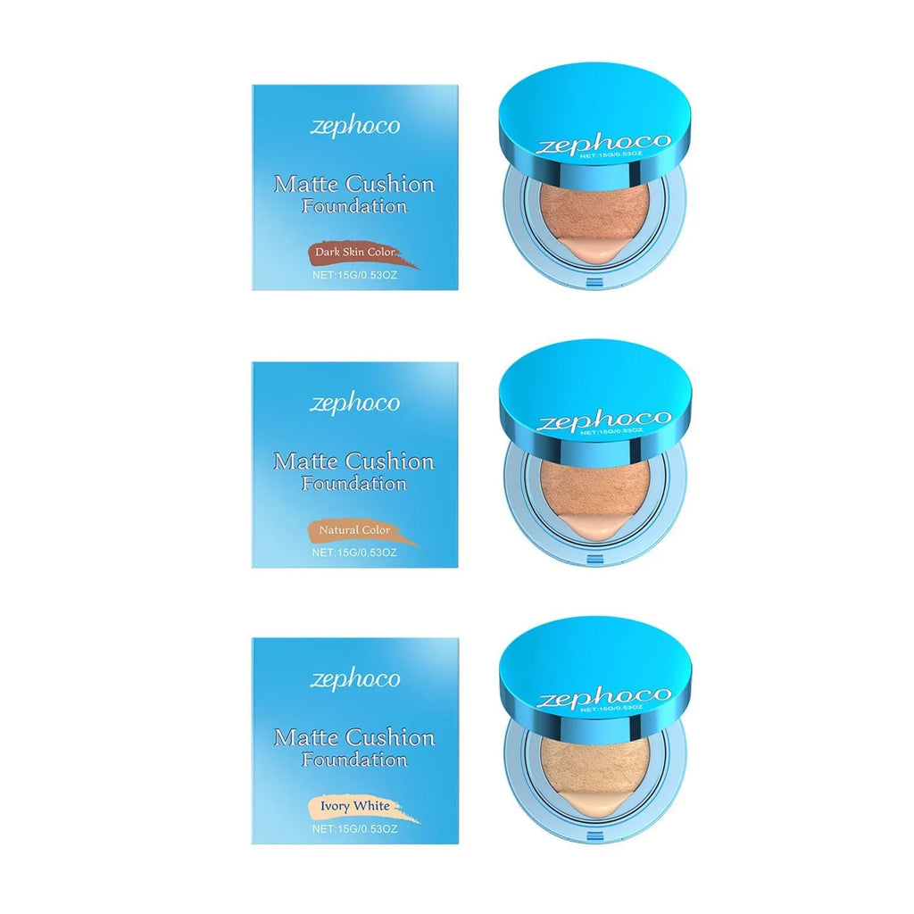 Matte concealer air cushion compact with puff in 15g size, three shade options
