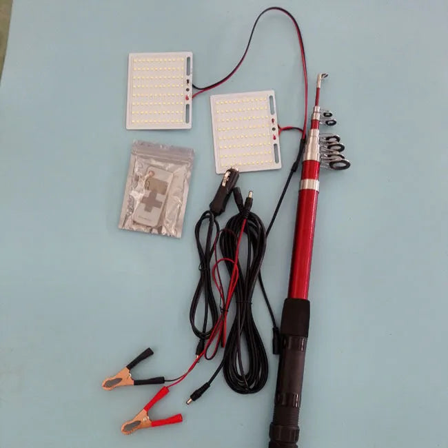 White LED fishing rod light on telescopic pole with remote controller for outdoor use