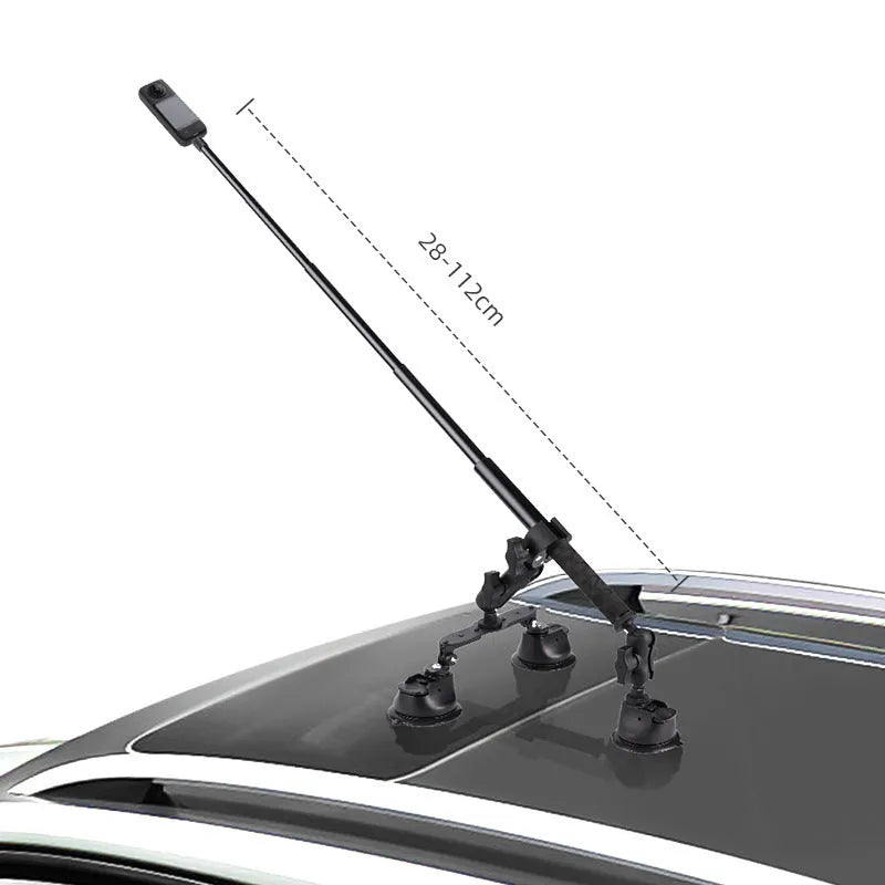 Panoramic camera bracket with suction cup and 1.2m extension rod for Insta360 on car roof
