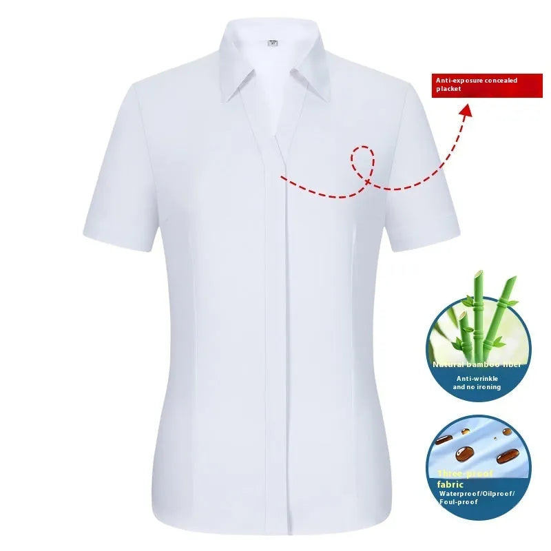Men's slim fit bamboo fibre business shirt in a solid colour with square collar, shown in waterproof and stain resistant fabric.