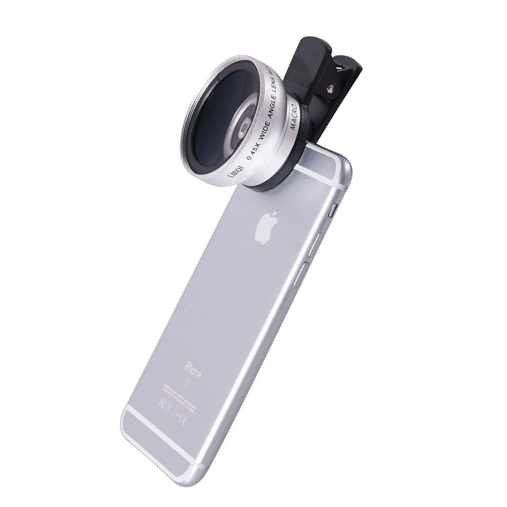 LIEQI See 0.45X wide-angle and macro external mobile phone camera lens in Black, Gold, Rose Gold, and Silver finishes.