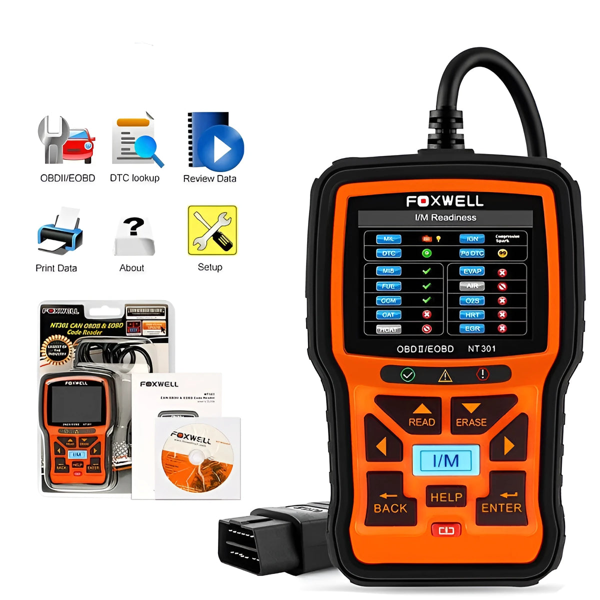 Orange handheld vehicle diagnostic tool with 2.8 inch TFT colour screen and multi-protocol support