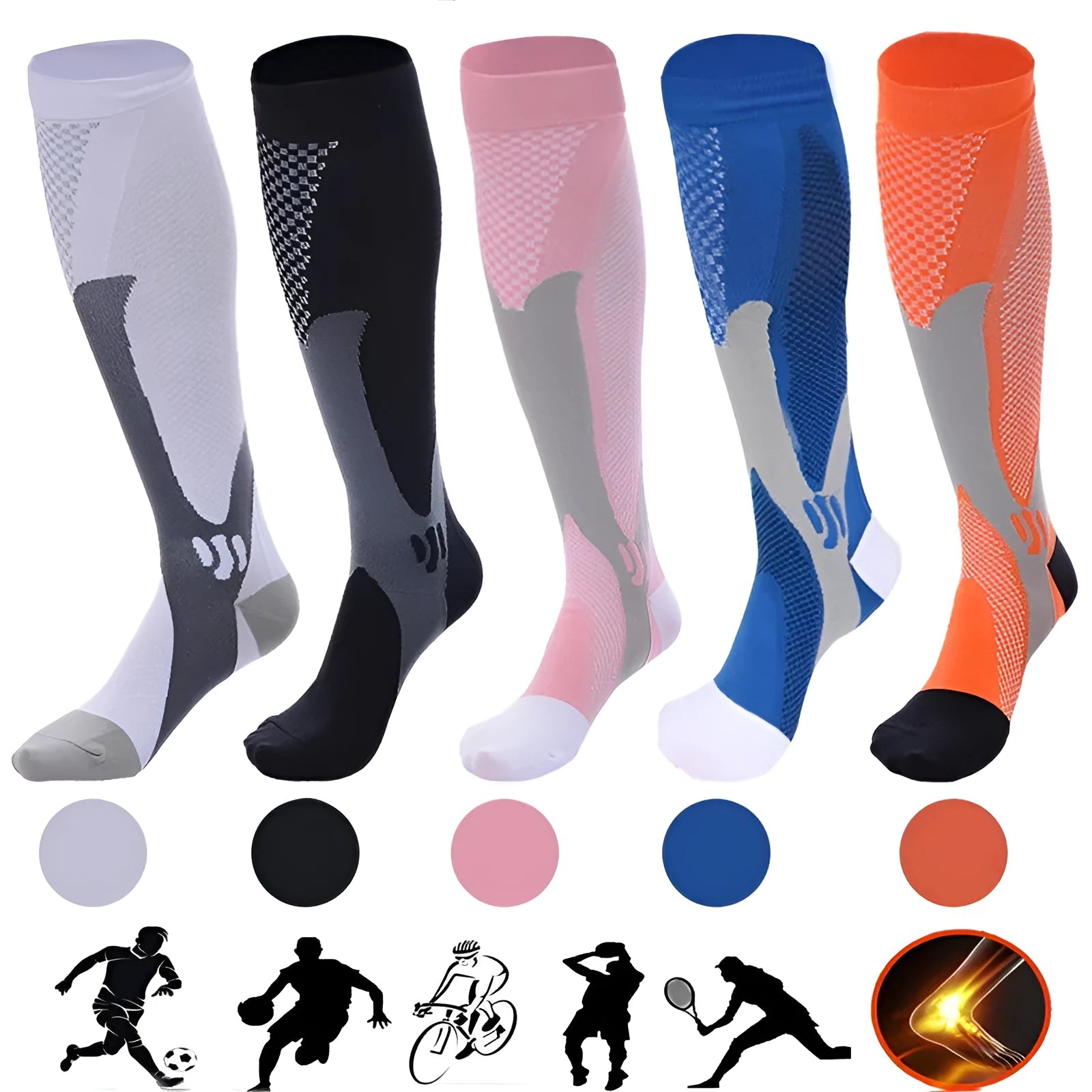 Graduated compression socks for men and women in athletic fit with precise sizing measurements
