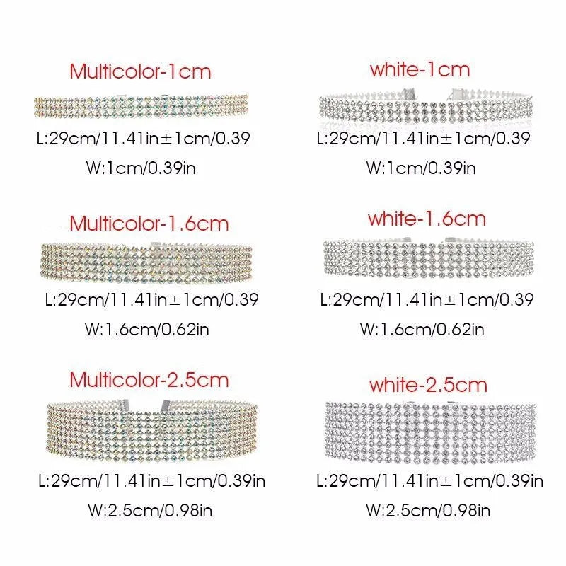 Crystal rhinestone choker necklace for women in white or multicolour, 29cm with 10cm extender