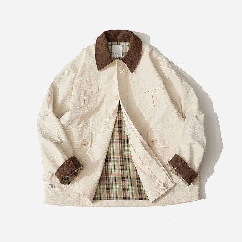 Men's and women's solid colour casual jacket with side seam pockets in green or apricot