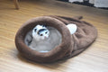 Cat and dog cloth sleeping bag nest with big ears and small tails in coffee colour