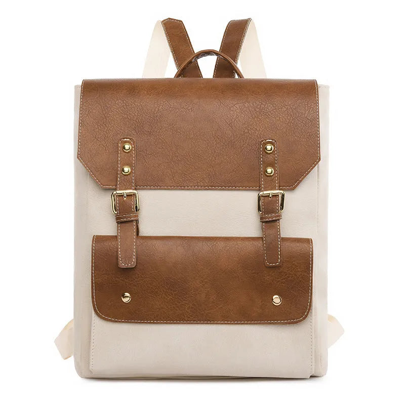 Korean style retro backpack in soft PU material showing ventilation features