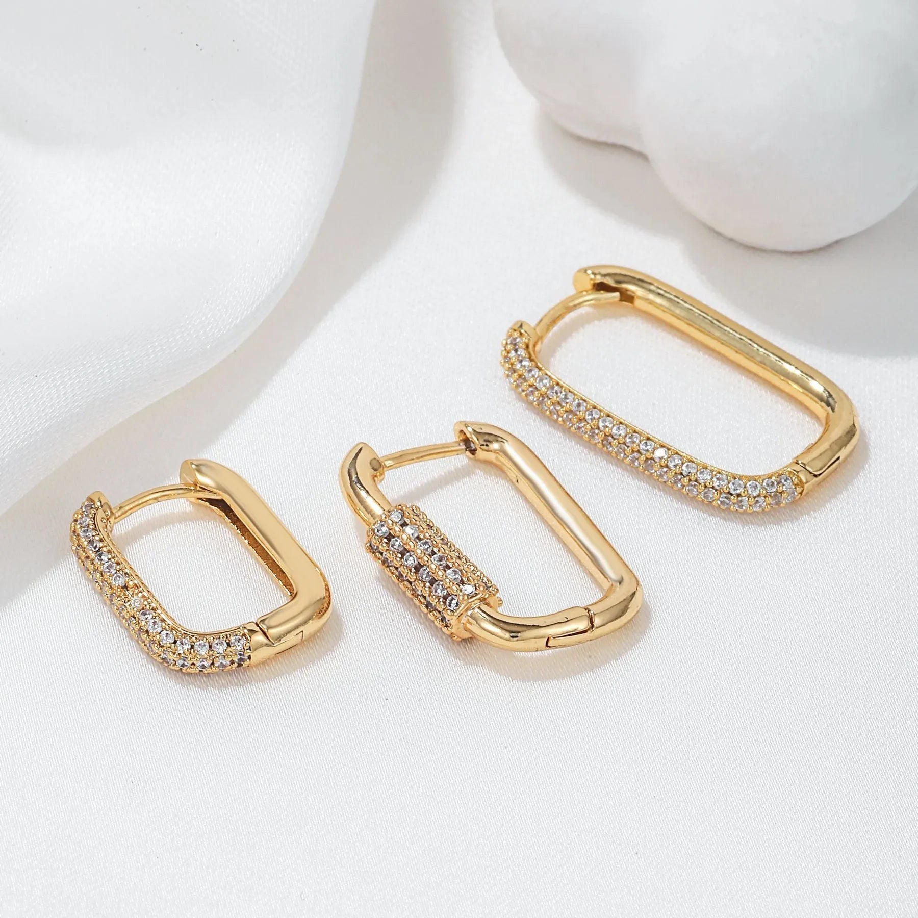 Geometric ear clip set with micro inlaid zircon stones in gold and white colour options