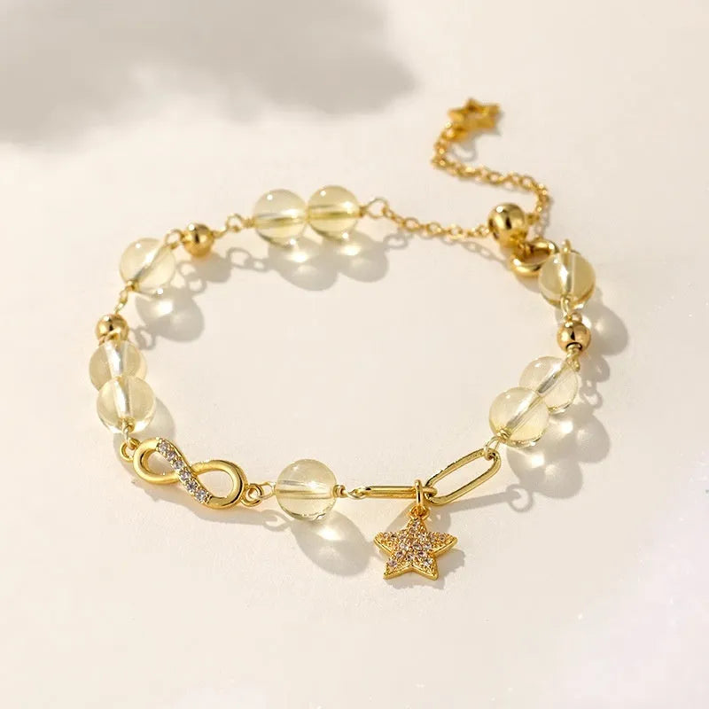 Natural gray moonstone Mobius crystal bracelet with Chinese style constellation design for women