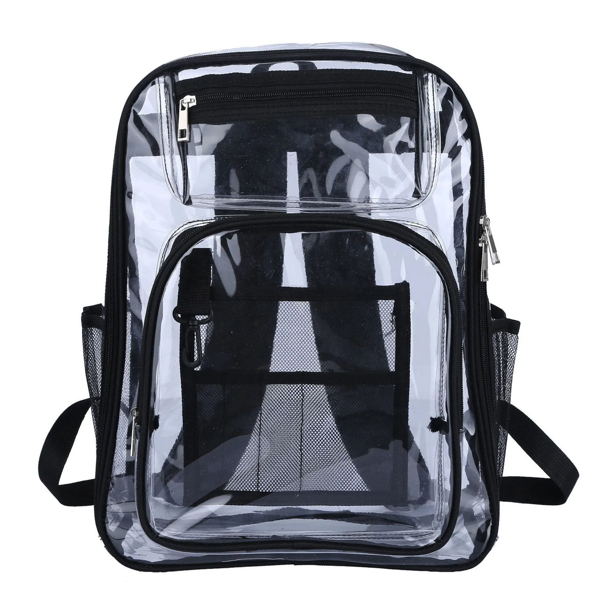 Clear PVC waterproof backpack with inner voile bag, shown in available colours.