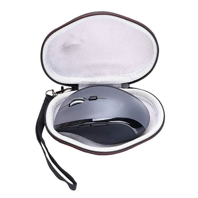 Black Logitech M720 mouse protection case with internal grey lining, showing compact storage design