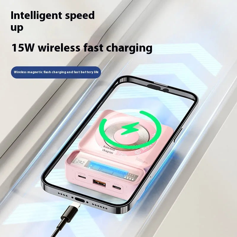 Retro grey 225W 10000mAh wireless magnetic power bank with plastic shell