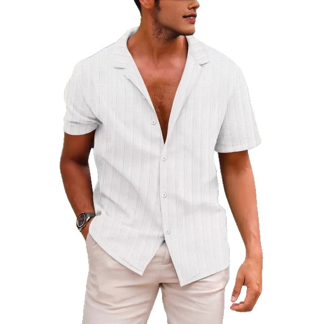 British style corduroy summer shirt in solid colour with short sleeves and regular fit