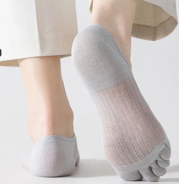 Modal five-finger ultra-thin boat socks in black, dark grey, khaki, light grey and white colours