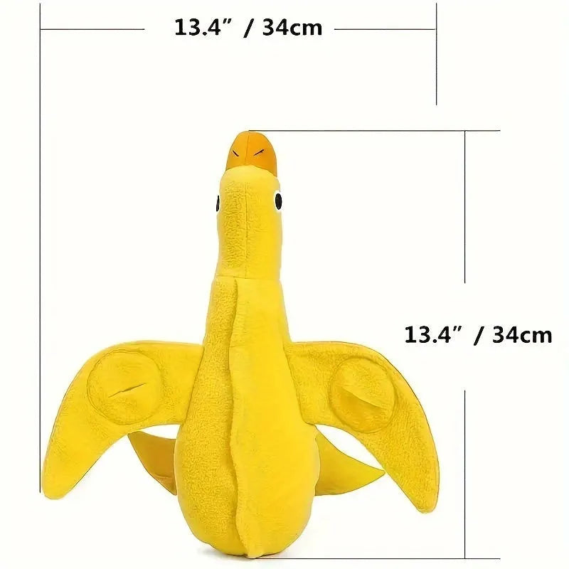 Yellow plush teddy dog toy with squeaker duck sound and treat holes