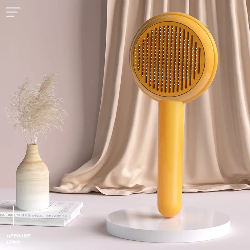 Pet hair cleaning comb brush with stainless steel needle head and ABS body, 198 x 87 x 46 mm, yellow green blue