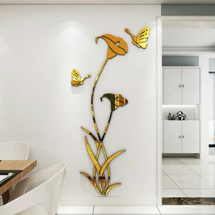 Lily 3D stereo acrylic wall sticker in pink and silver available in multiple sizes for home decoration