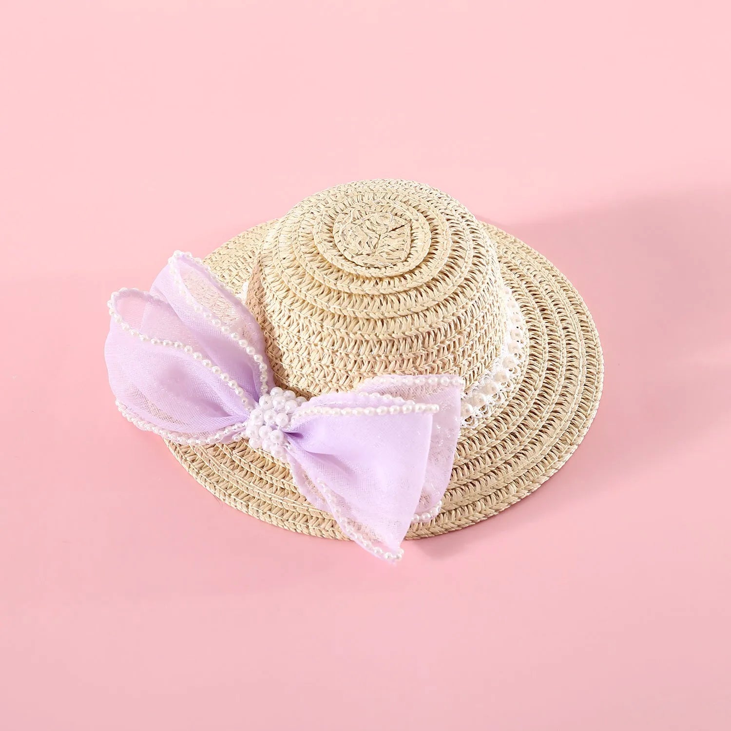 Woven Lafite leaves cat hat in princess style with pearl butterfly decoration for pet fancy dress
