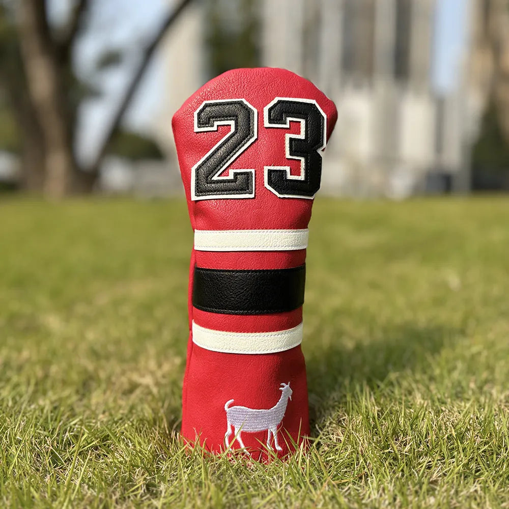 Set of four matching PU golf club headcovers: driver, two fairway woods, and a square putter sleeve in a chosen colour.
