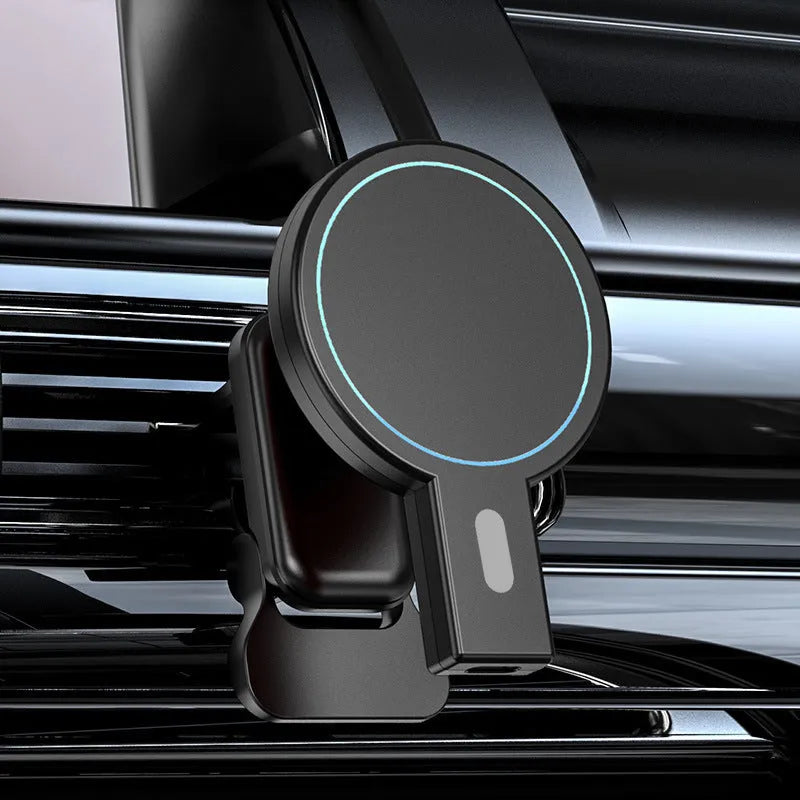 Black magnetic wireless charging stand for smartphones with PD fast charging