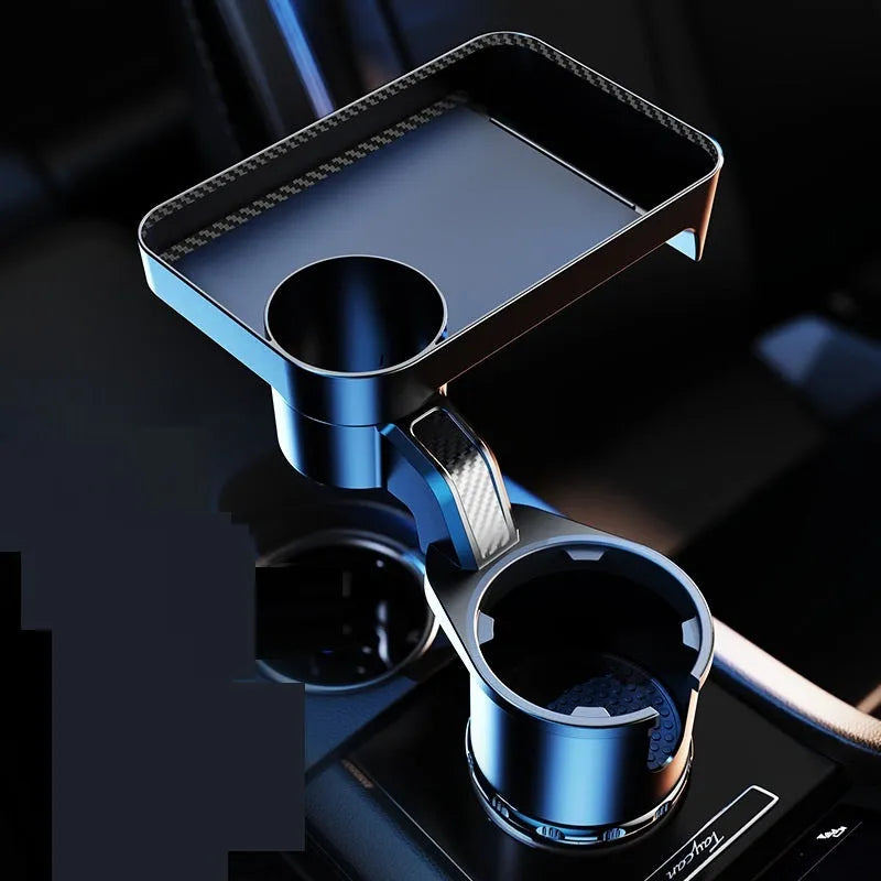 Black ABS plastic car cup holder with rotating dinner tray platform