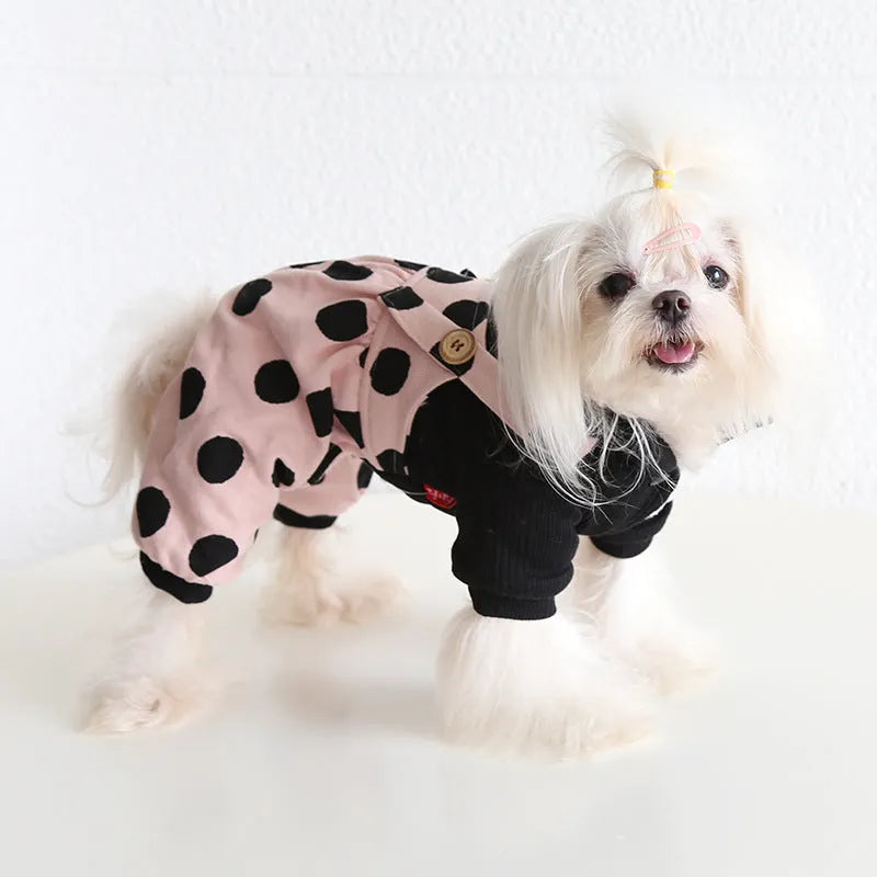 Dog couple clothing with lapel shoulder strap design in casual cloth material