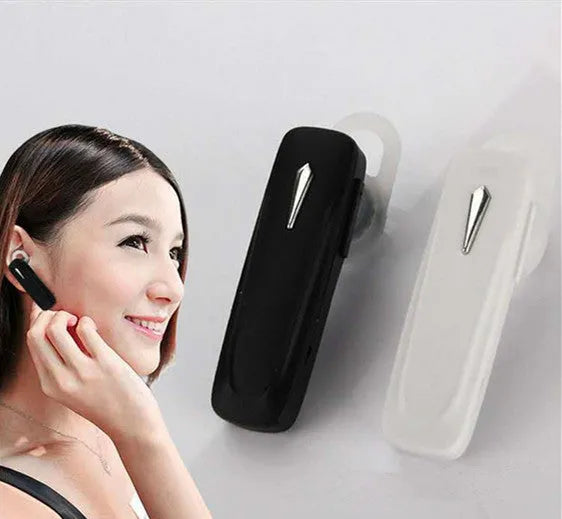 M163 Bluetooth car headset shown in black and white colour options on a plain background.