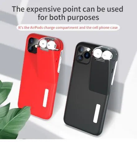 2-in-1 black edge case cover holding iPhone and AirPods charging case in matte acrylic and silicone