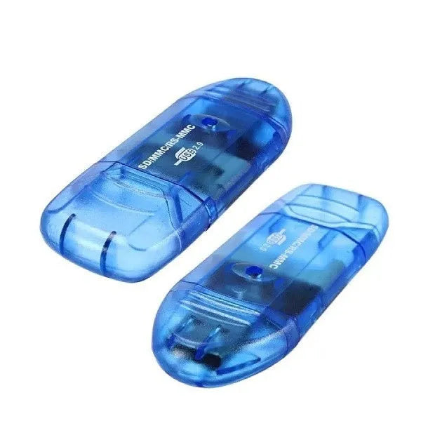 Creative transparent USB card reader with LED light option and included card holder.