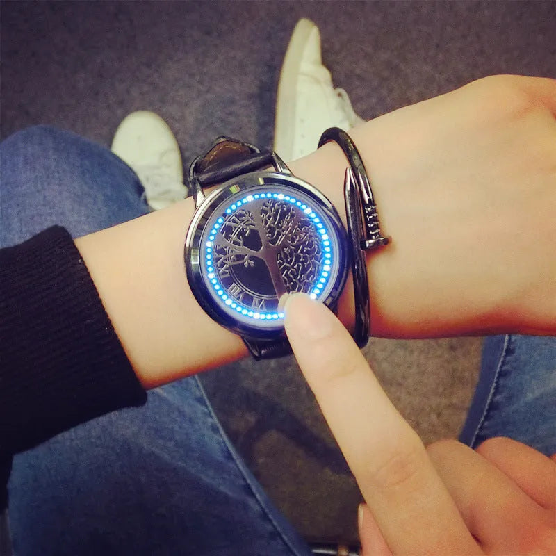 Tide intelligent circular true belt LED watch with metal dial, black colour, 3.5cm size