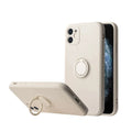 Liquid silicone iPhone case with a built-in ring bracket shown in multiple colour options.