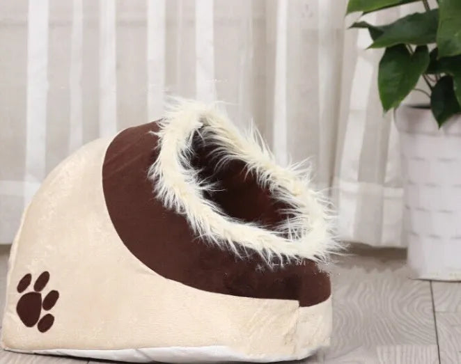 Cloth pet bed in khaki colour measuring 40 by 35 by 35 centimetres for small pets
