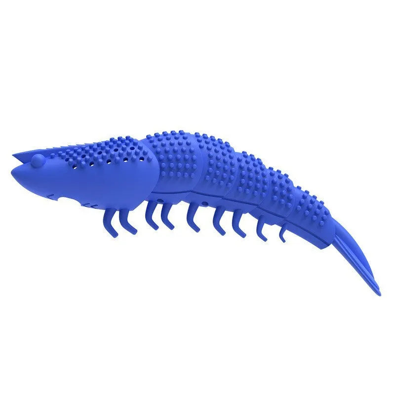 Blue hard rubber cat toy with a 360-degree teeth cleaning design and a bell inside.