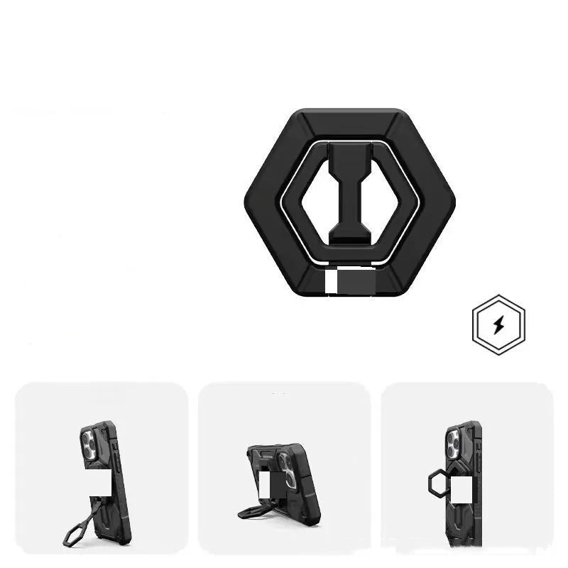 Retractable UAG magnetic phone holder fastened ring in black TPU PC hard case