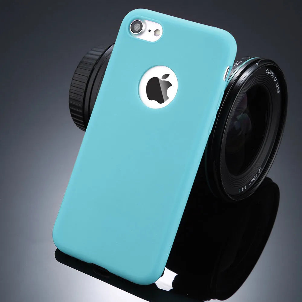 Candy colour soft silicone TPU back cover case for iPhone on a table