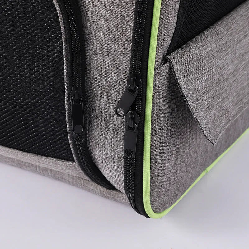 Outdoor portable backpack pet carrier in gray Oxford cloth with steel wire frame 35x28x42cm
