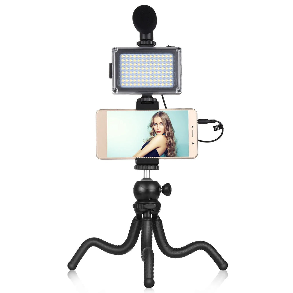 Octopus tripod live broadcast kit with fill light and microphone for iPhone compatibility