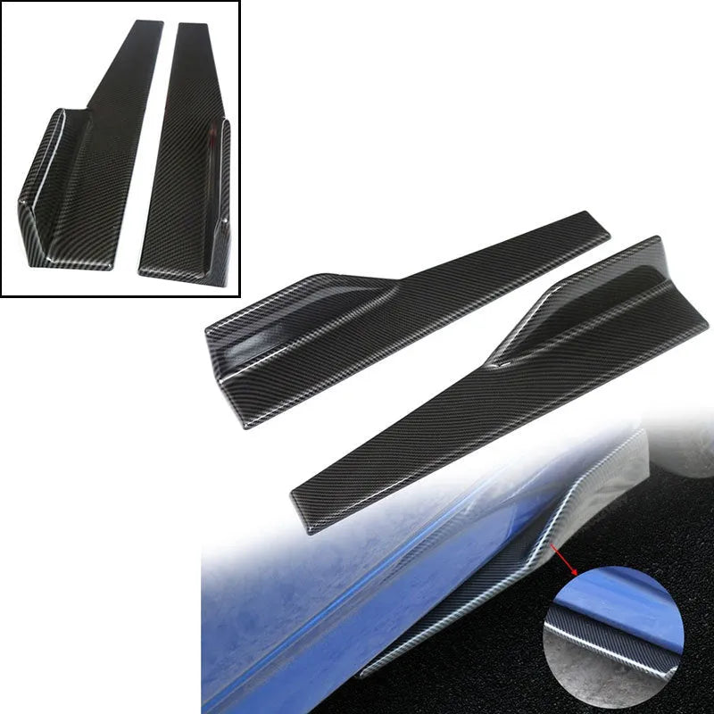 Black PU car side skirt with 3D carbon fiber pattern pair for universal fit