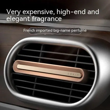 Car air vent aromatherapy ornament in long strip design, walnut and metallic grey colour options