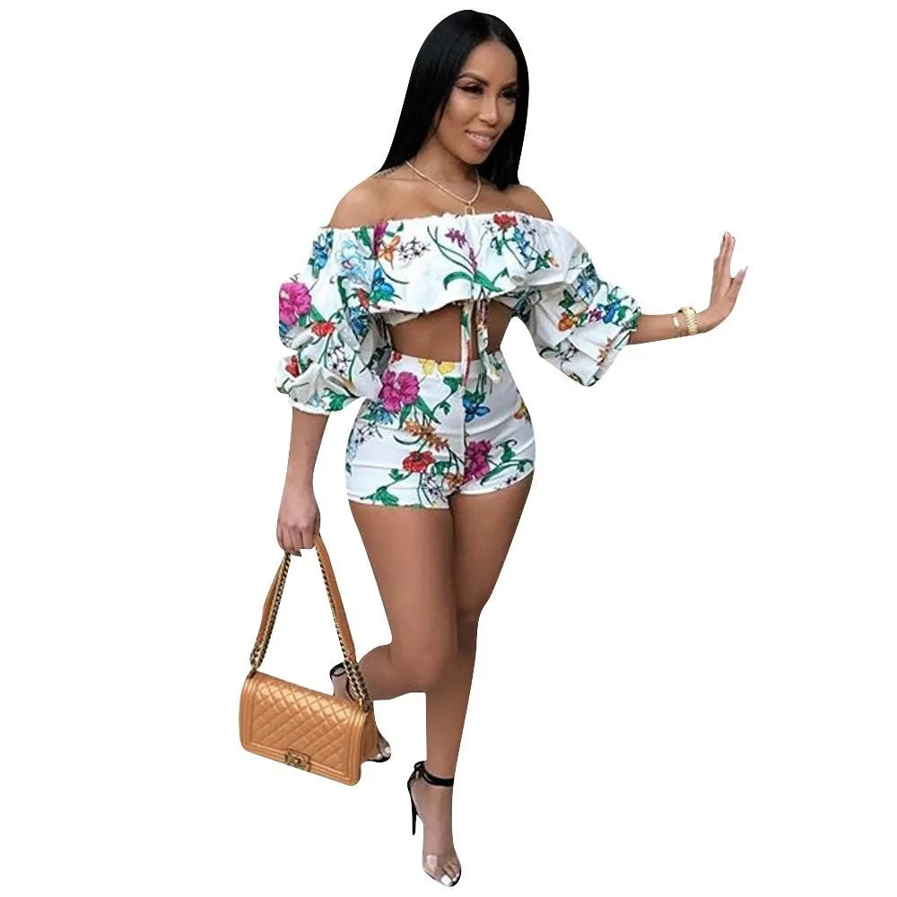 Women's two-piece lounge set with digital print pattern and fuzzy long sleeves with matching shorts