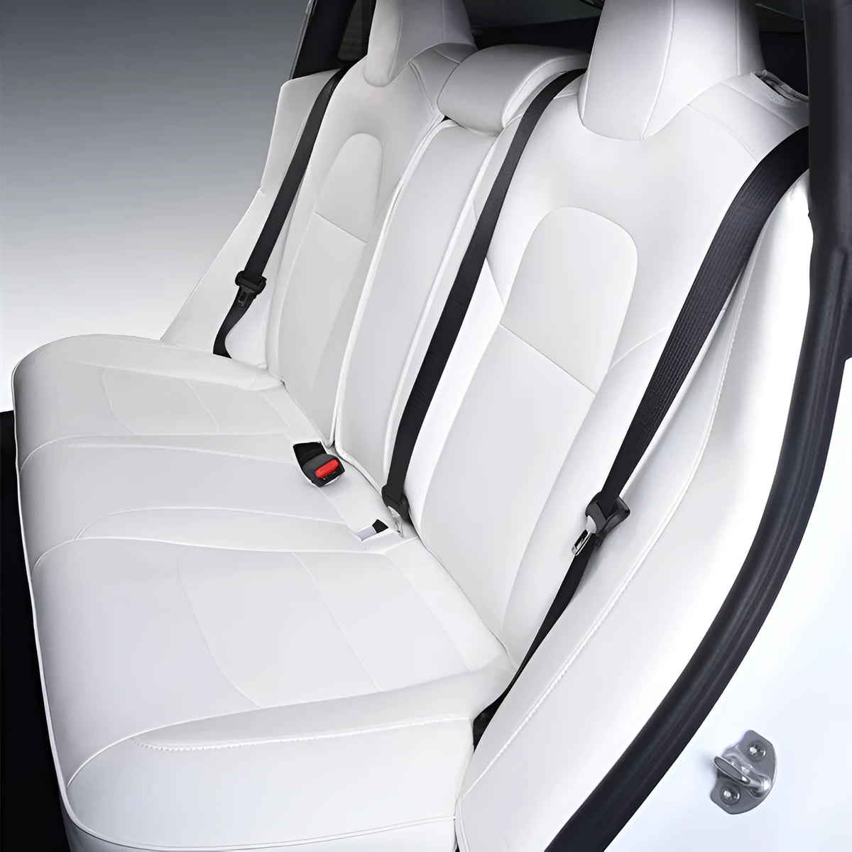 Tesla Model 3 and Y car seat cover interior package in black and white binding style.