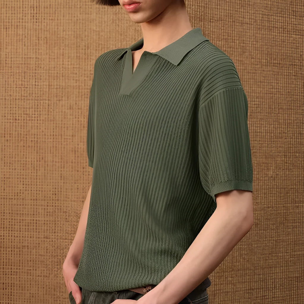 Men's striped polo shirt in ice silk breathable fabric available in creamy-white, black and grey colours