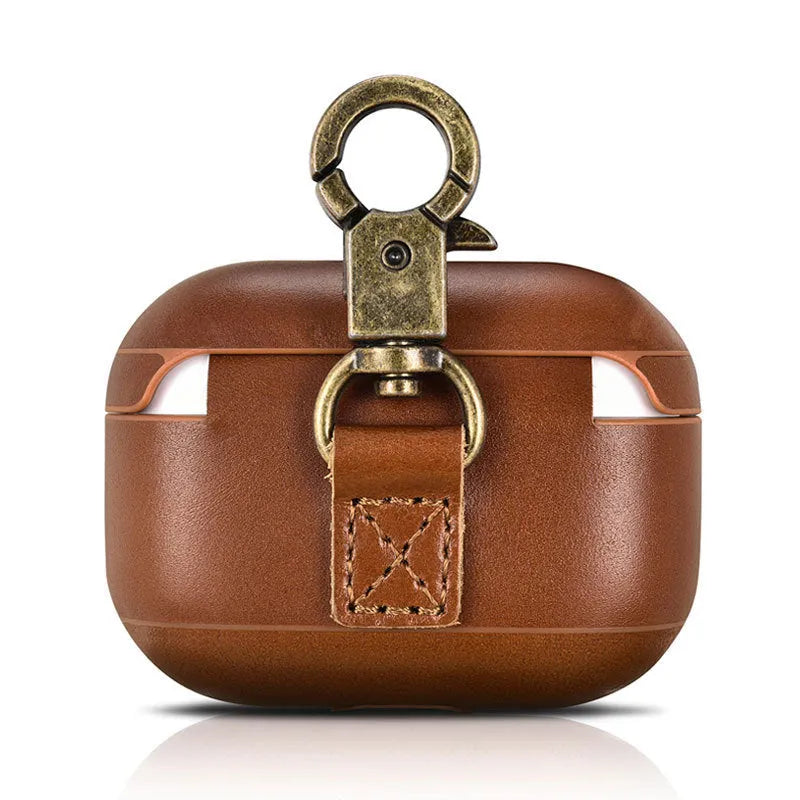 Ring Buckle Series flip protective sleeve for AirPods Pro in brown plastic and leather