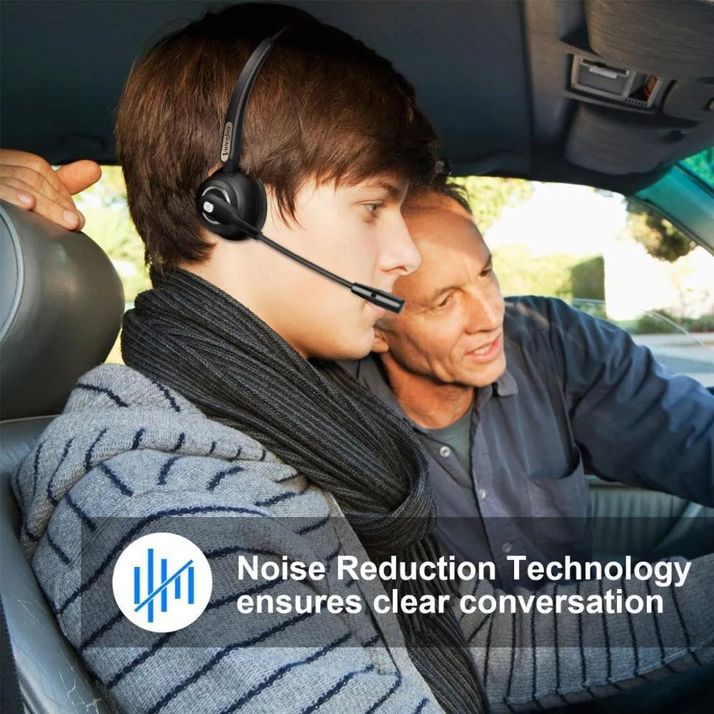 Bluetooth headset with microphone and noise cancellation for truck drivers and office professionals