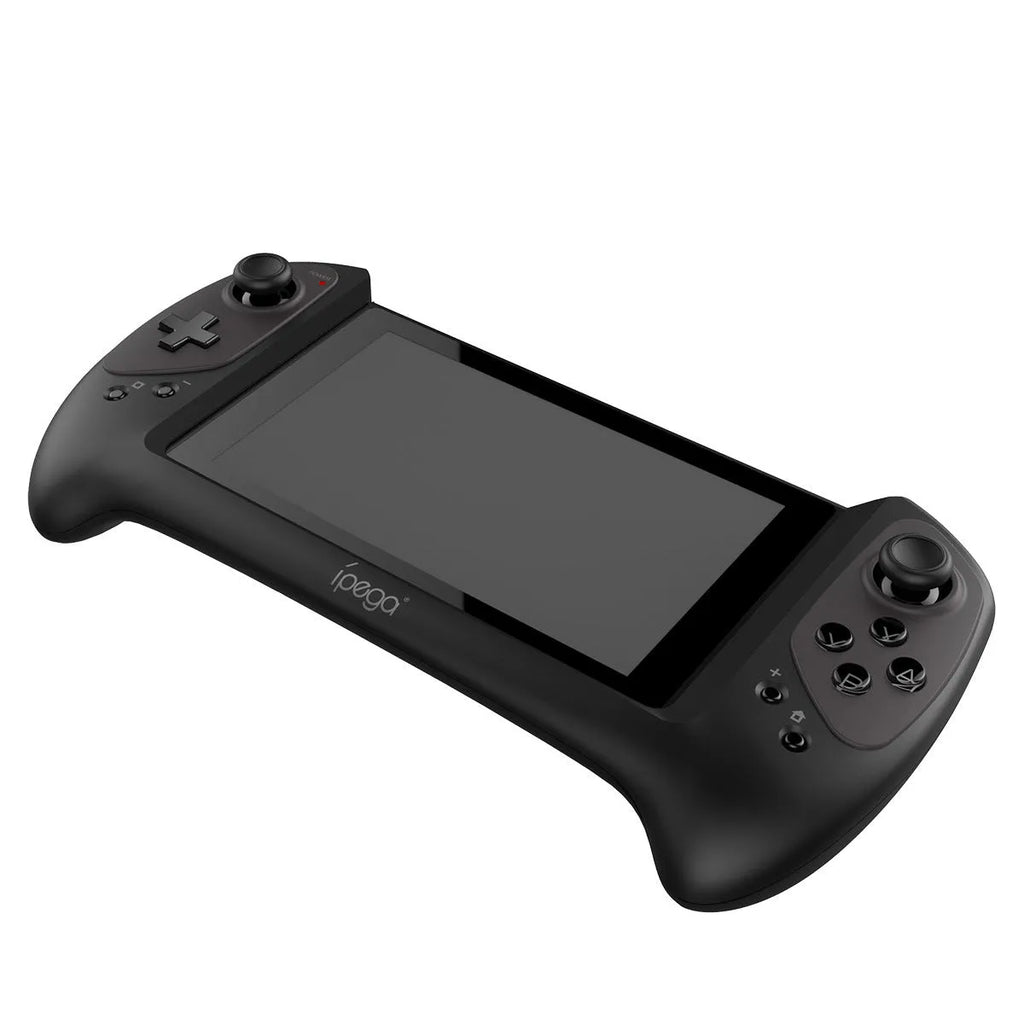 Black Nintendo Switch wireless gamepad with ergonomic curved grip and textured joysticks
