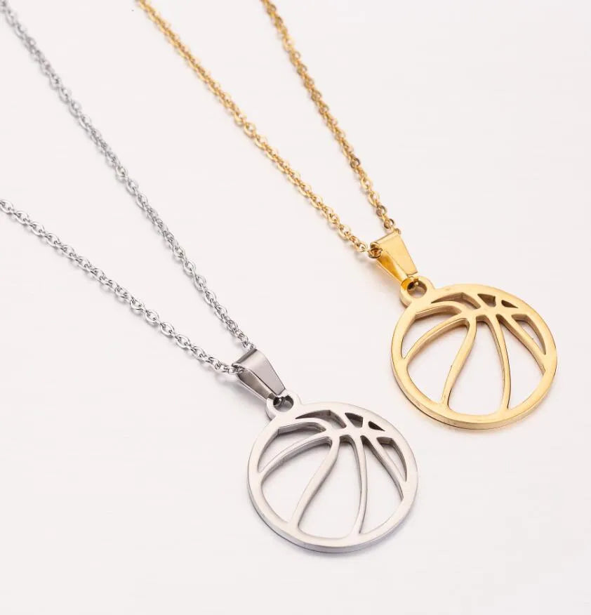 Games stainless steel volleyball necklace pendant in silver finish on a chain