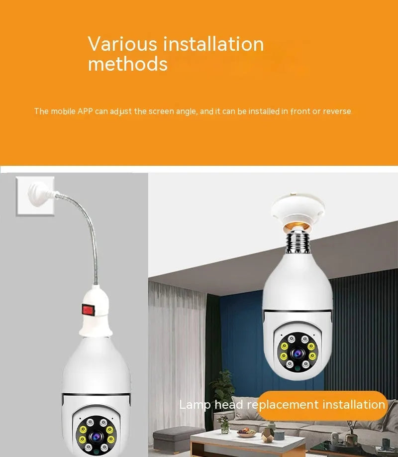 Wireless wifi security bulb camera with 1080p definition and full colour night vision in compact design
