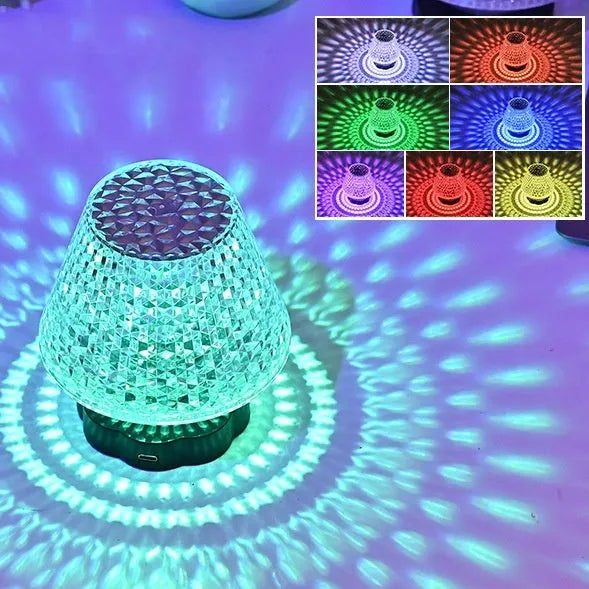 Diamond crystal table lamp with touch sensor base, USB rechargeable, 8.5 cm diameter