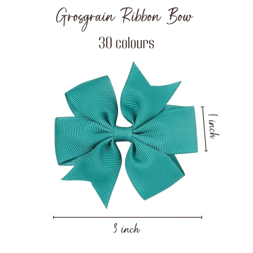 Assorted colourful 3-inch grosgrain ribbon pinwheel hair bows with alligator clips for toddlers.