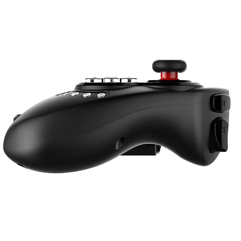 Wireless telescopic game controller extended with phone inserted, showing controls and USB port